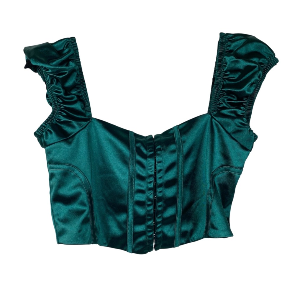Charlotte Russe Women's Milkmaid Whimsigoth Goblin Satin Corset Top Green Size L